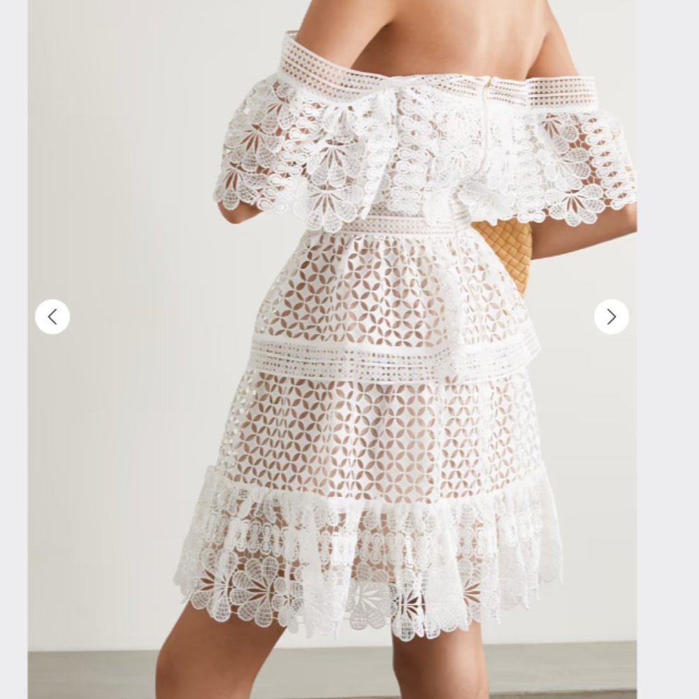 [NWT] Self-Portrait Off-the-shoulder guipure lace mini dress - Picture 2 of 6